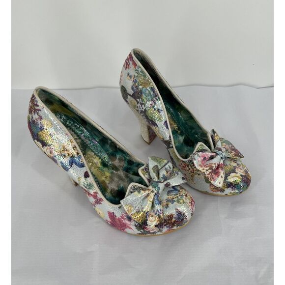Irregular Choice Nick Of Time Floral Sparkling Cream Heels Size 41 US 10 - Picture 16 of 16